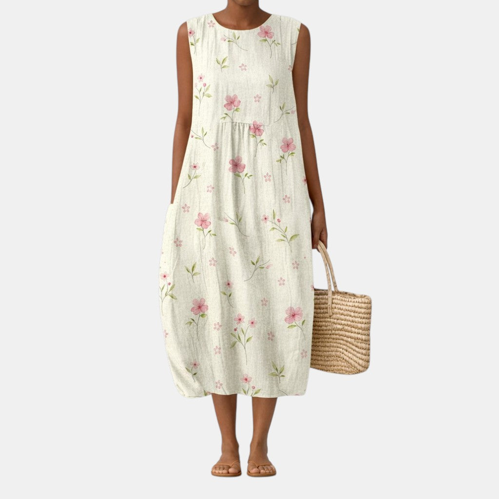 Vestido midi mujer algodón viscosa floral sin mangas verano