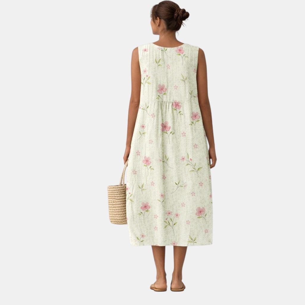 Vestido midi mujer algodón viscosa floral sin mangas verano