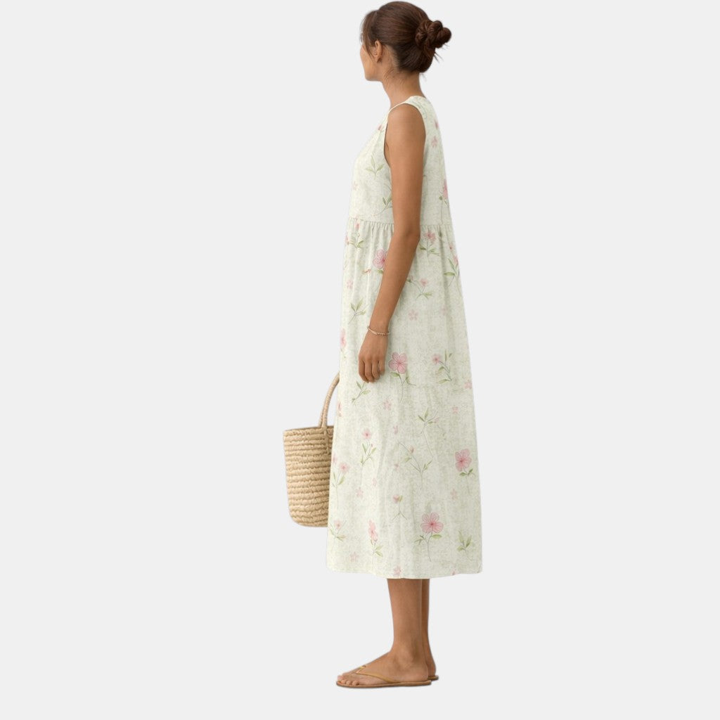 Vestido midi mujer algodón viscosa floral sin mangas verano