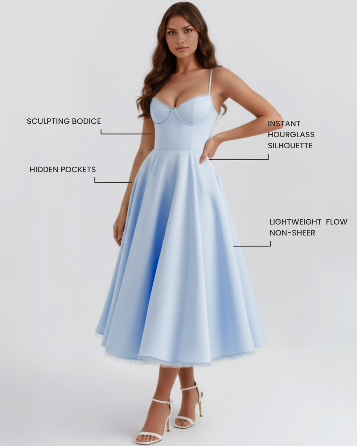 Selene - Vestido midi con capas de tul y bolsillos ocultos