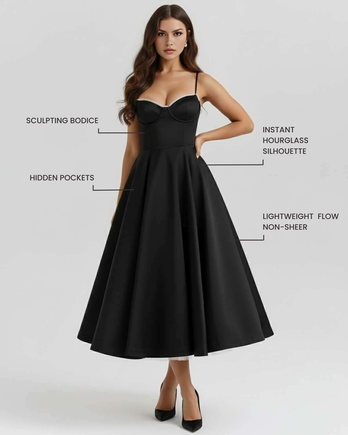 Selene - Vestido midi con capas de tul y bolsillos ocultos