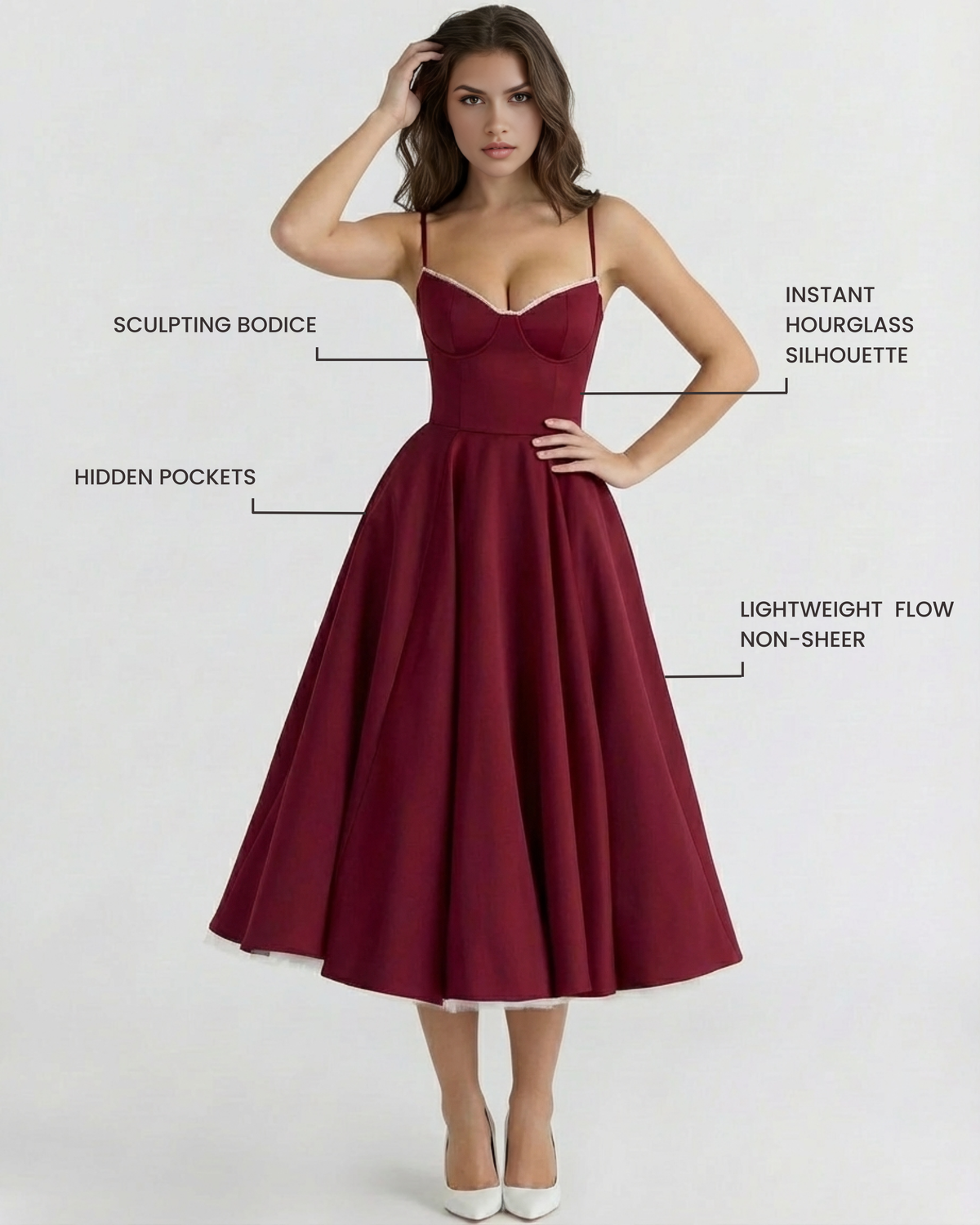Selene - Vestido midi con capas de tul y bolsillos ocultos