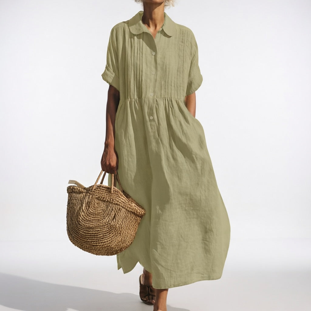 Vestido camisero largo de algodón para mujer con corte fluido