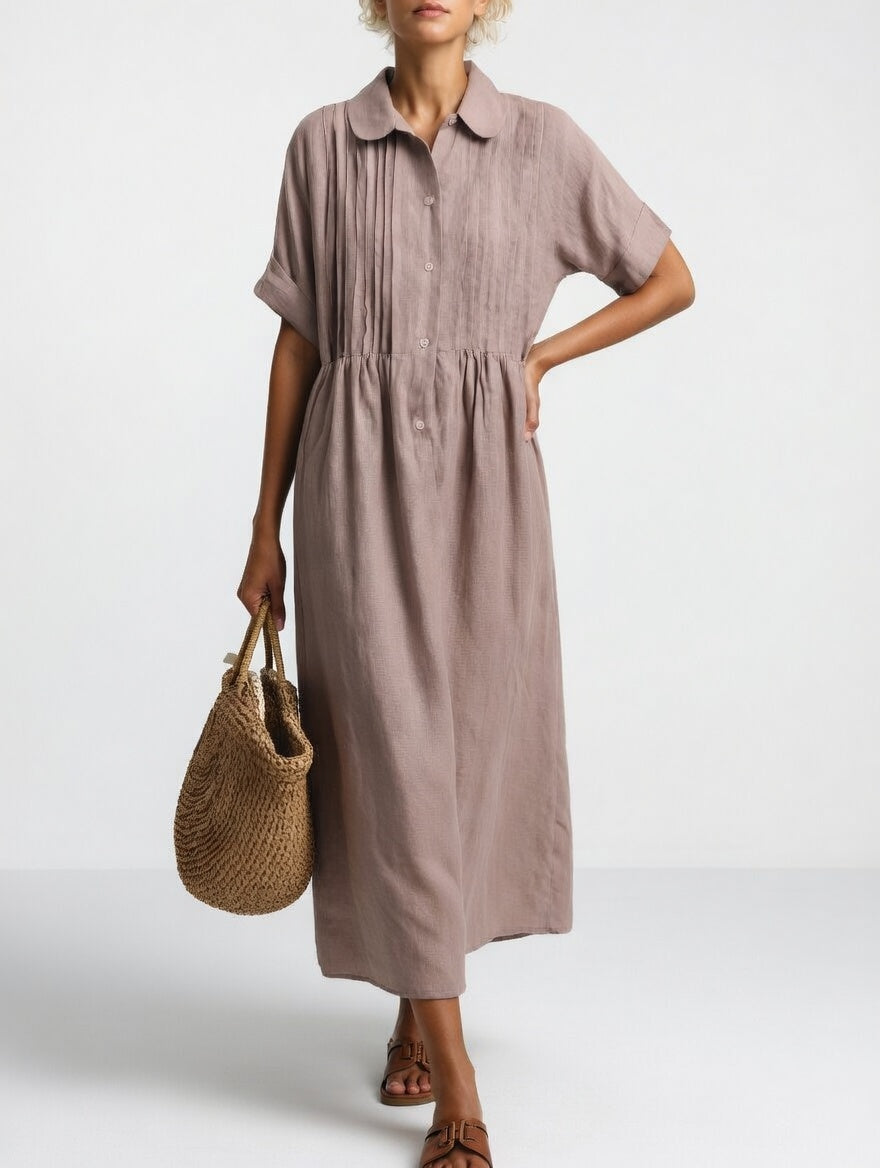 Vestido camisero largo de algodón para mujer con corte fluido