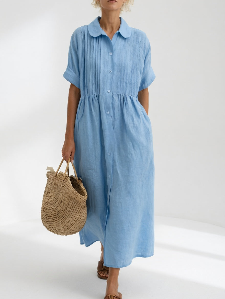 Vestido camisero largo de algodón para mujer con corte fluido