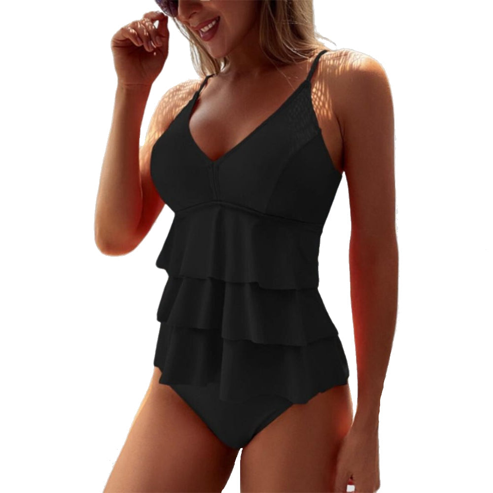 Traje de baño nylon elastano con volantes para playa verano