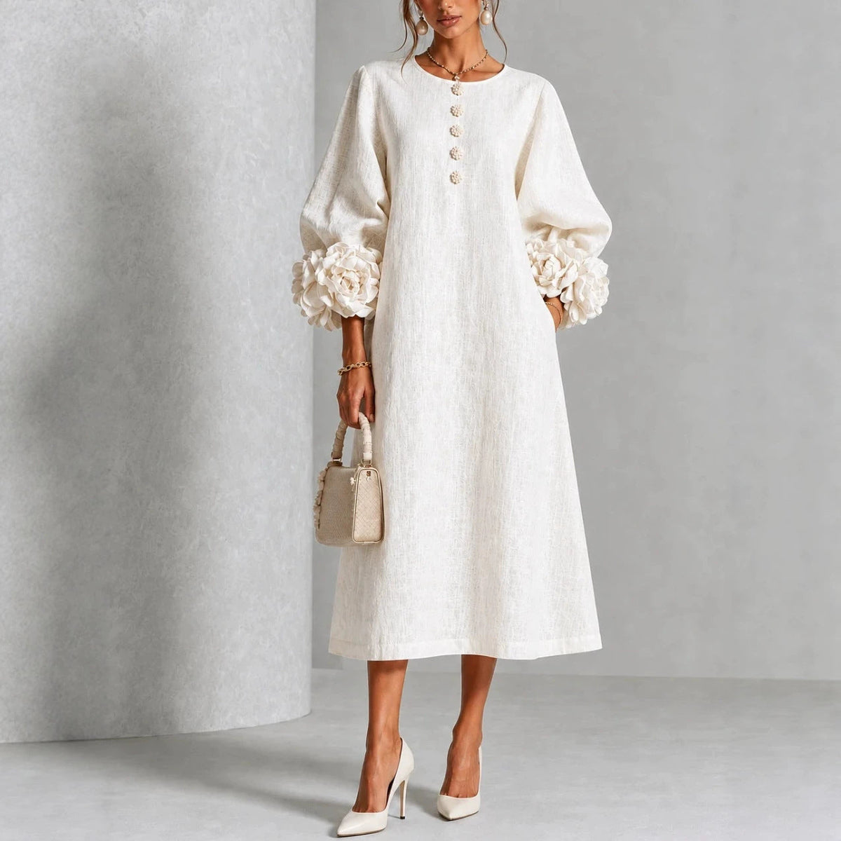 Vestido Emilia de Botones y Puños Florales