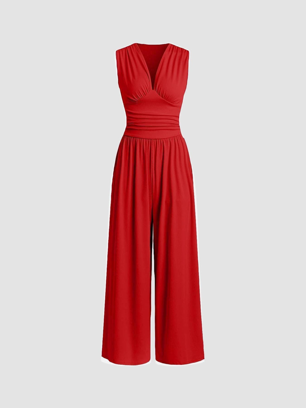 Mono mujer elegante de pierna ancha con escote profundo en V