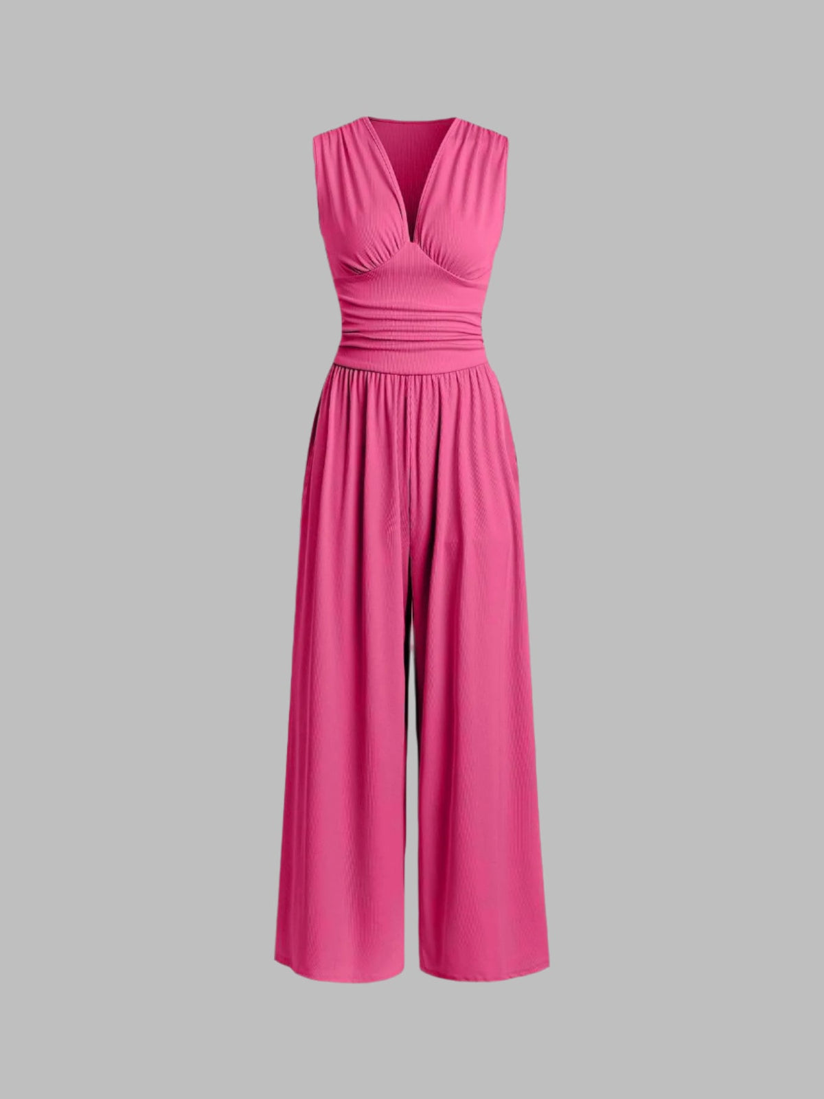 Mono mujer elegante de pierna ancha con escote profundo en V
