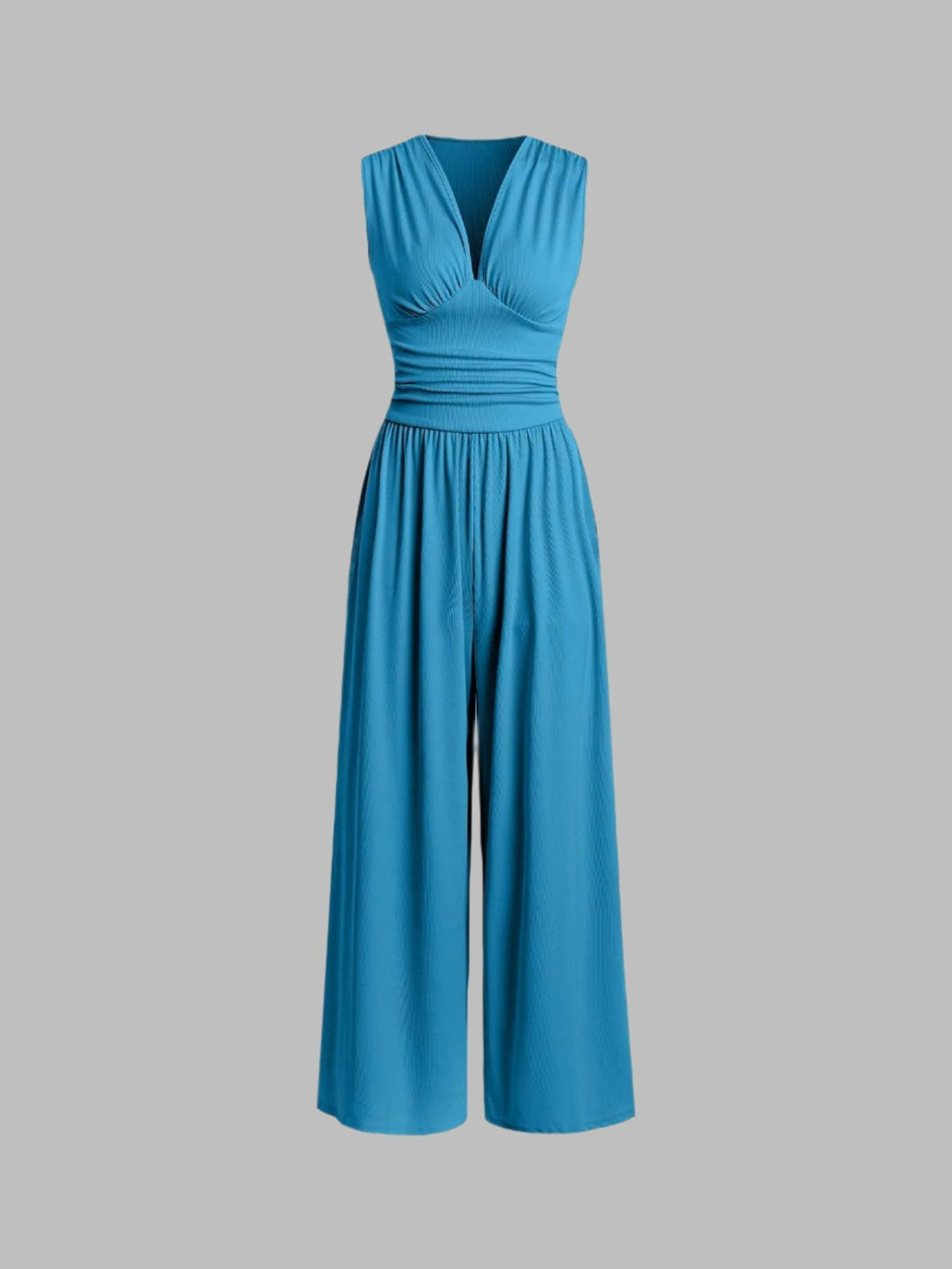 Mono mujer elegante de pierna ancha con escote profundo en V