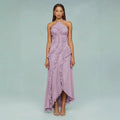 Vestido largo mujer con volantes y escote halter