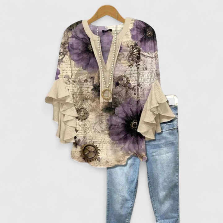 Blusa bohemia mujer con mangas acampanadas y estampado floral