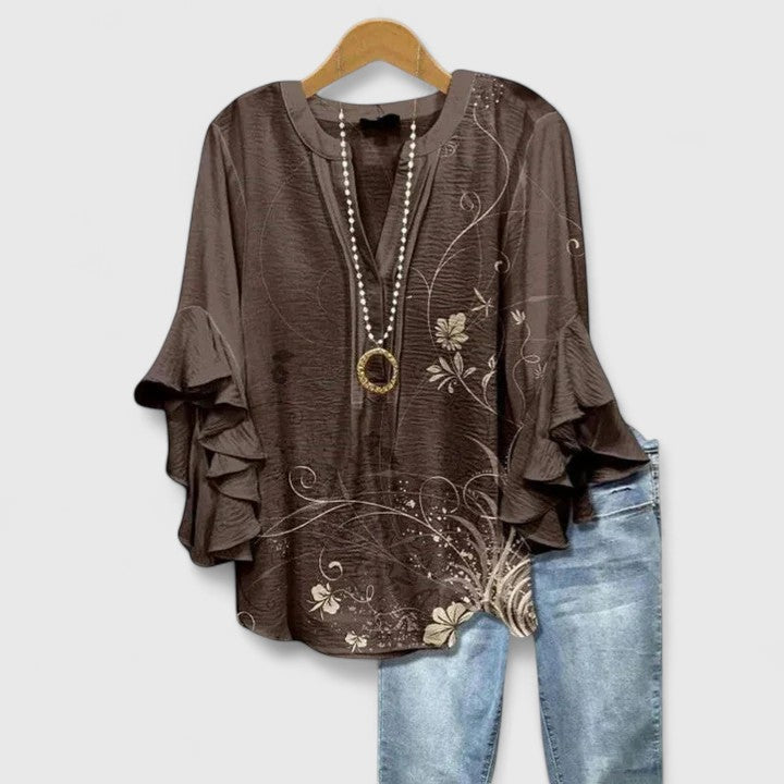 Blusa bohemia mujer con mangas acampanadas y estampado floral