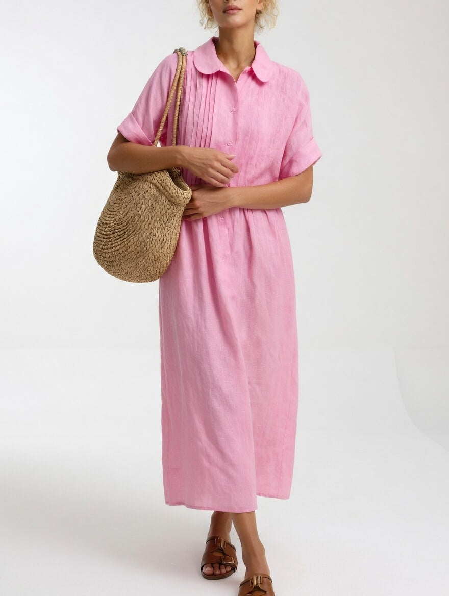 Vestido camisero largo de algodón para mujer con corte fluido