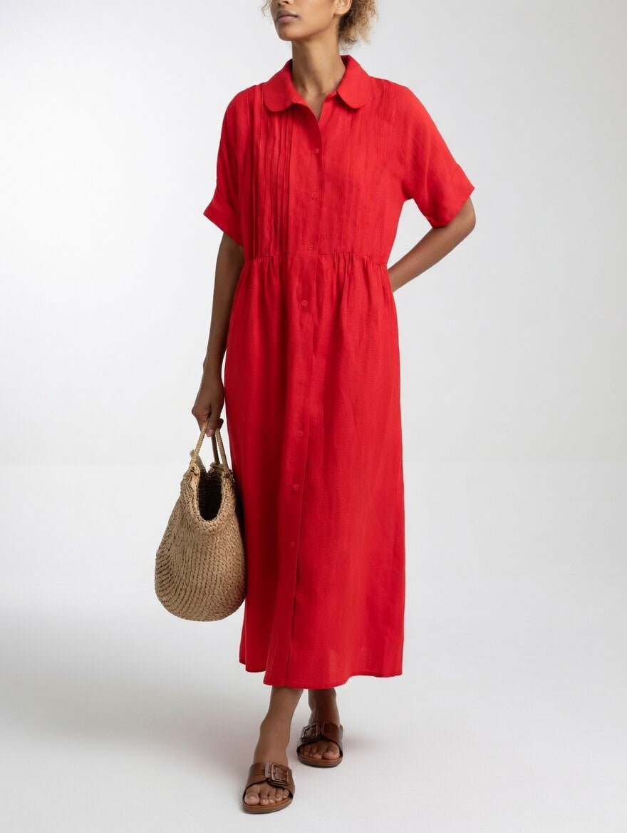 Vestido camisero largo de algodón para mujer con corte fluido