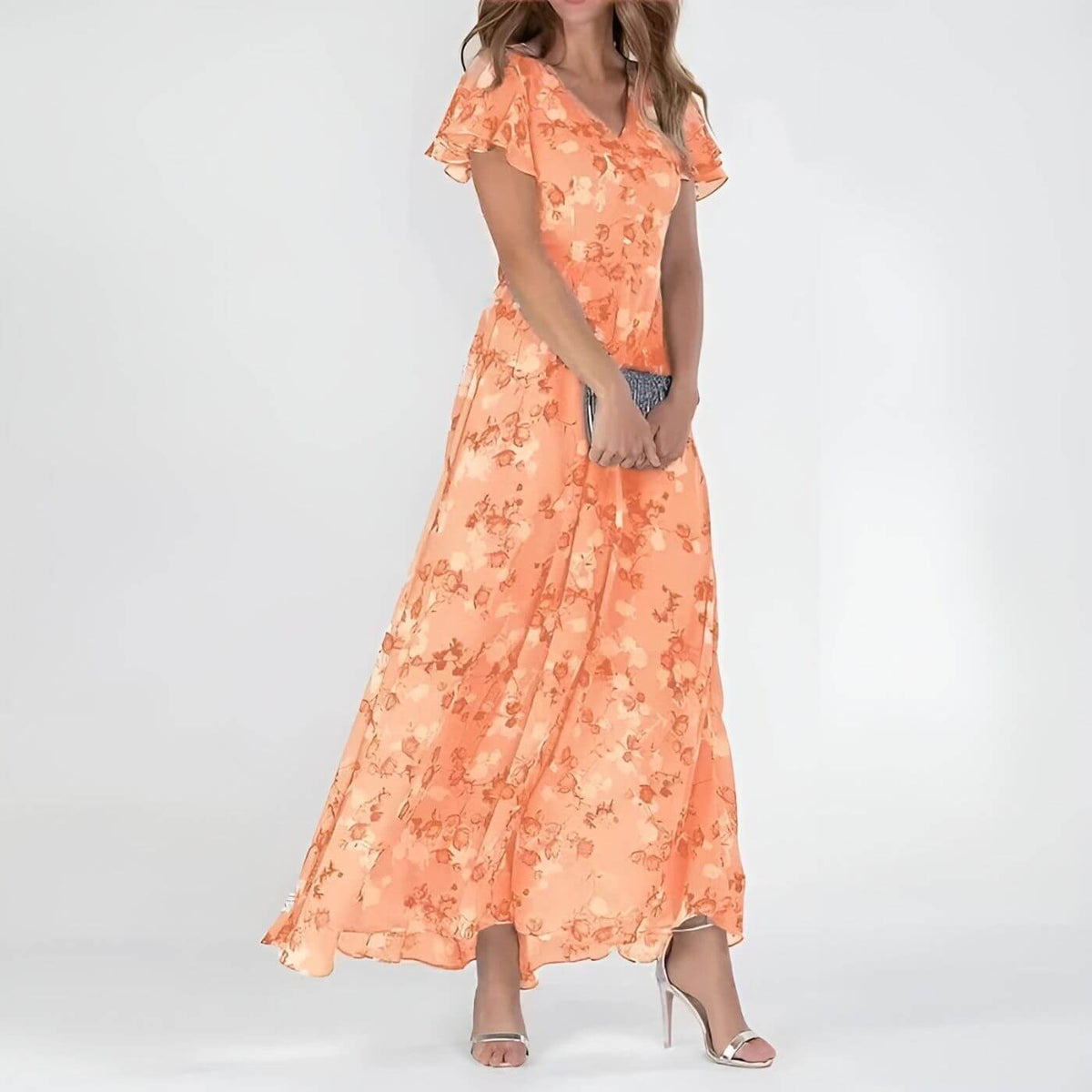 Vestido maxi mujer con estampado floral y escote en V