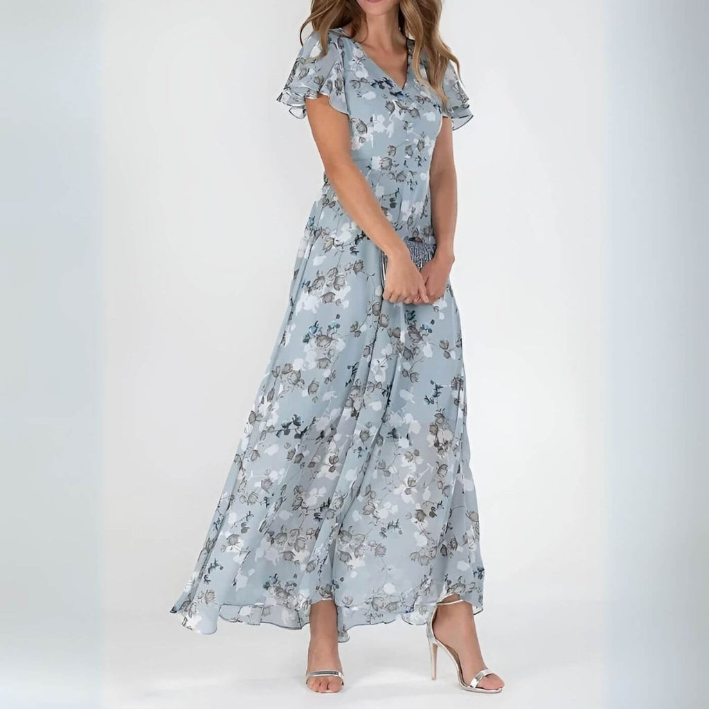 Vestido maxi mujer con estampado floral y escote en V