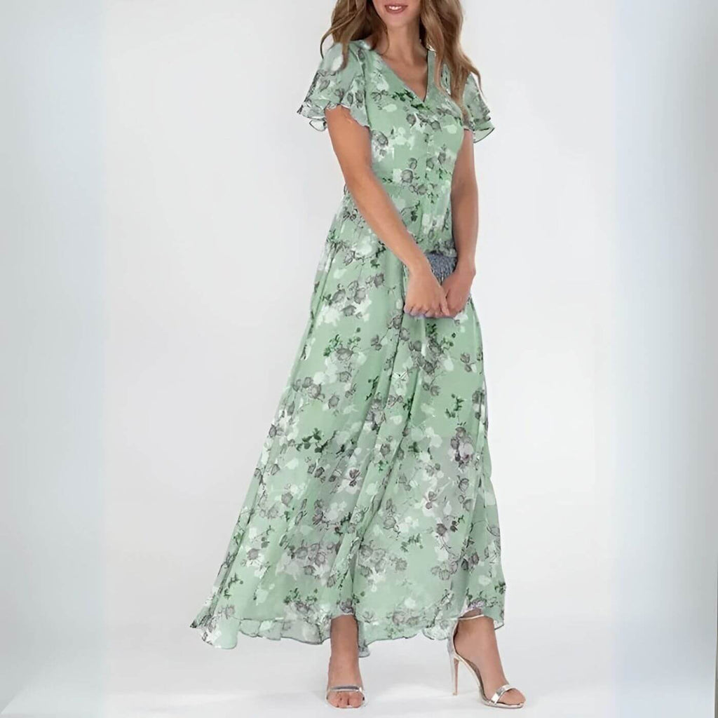 Vestido maxi mujer con estampado floral y escote en V