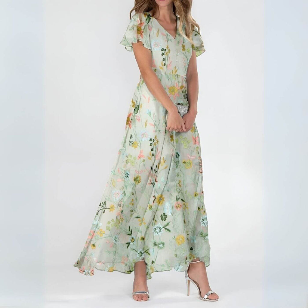 Vestido maxi mujer con estampado floral y escote en V