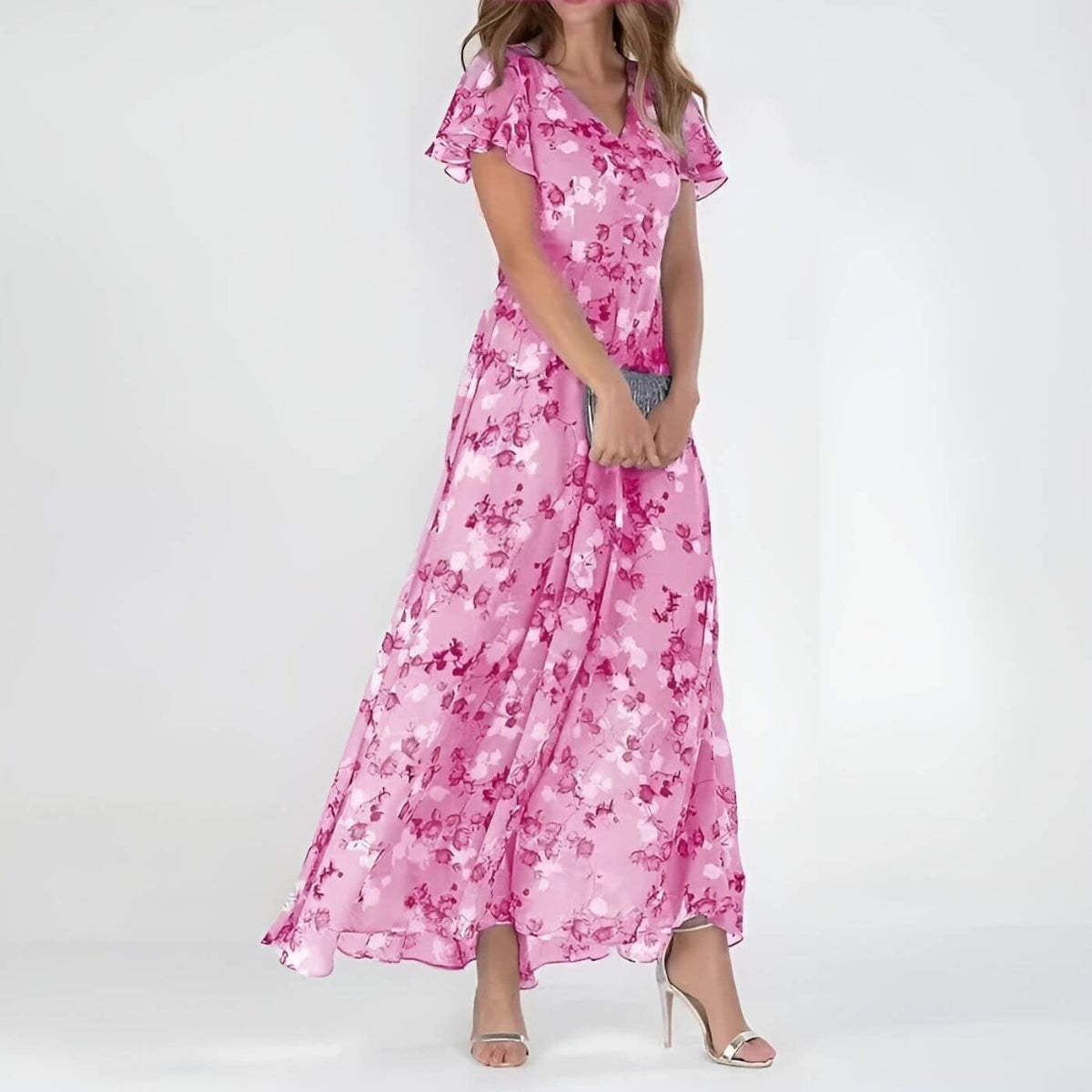 Vestido maxi mujer con estampado floral y escote en V