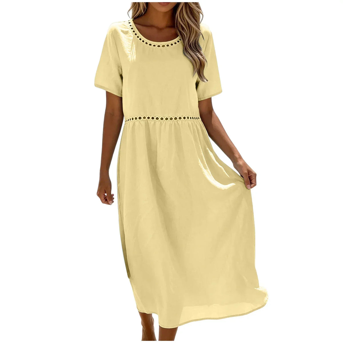 Vestido largo mujer algodón poliéster perforado verano casual