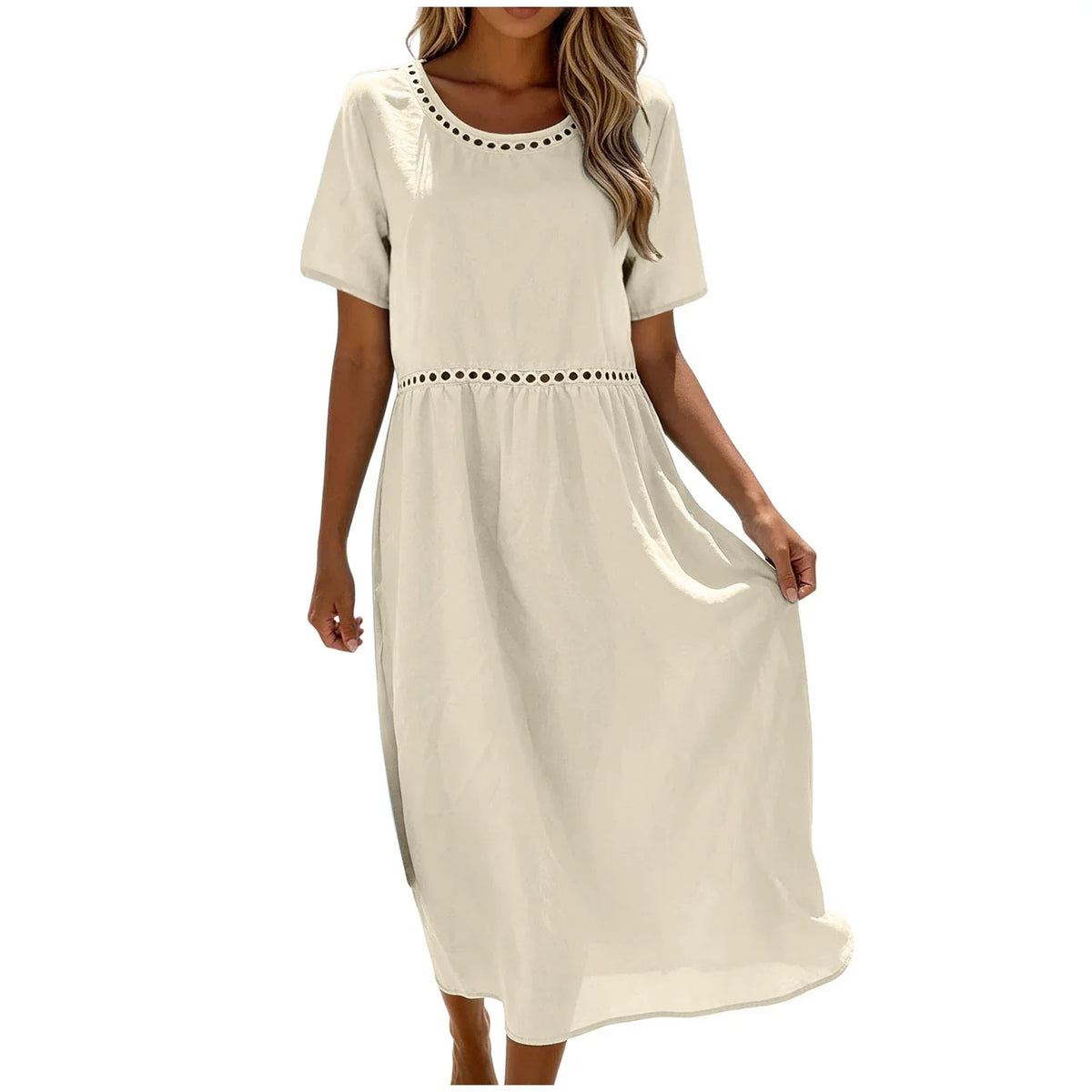 Vestido largo mujer algodón poliéster perforado verano casual