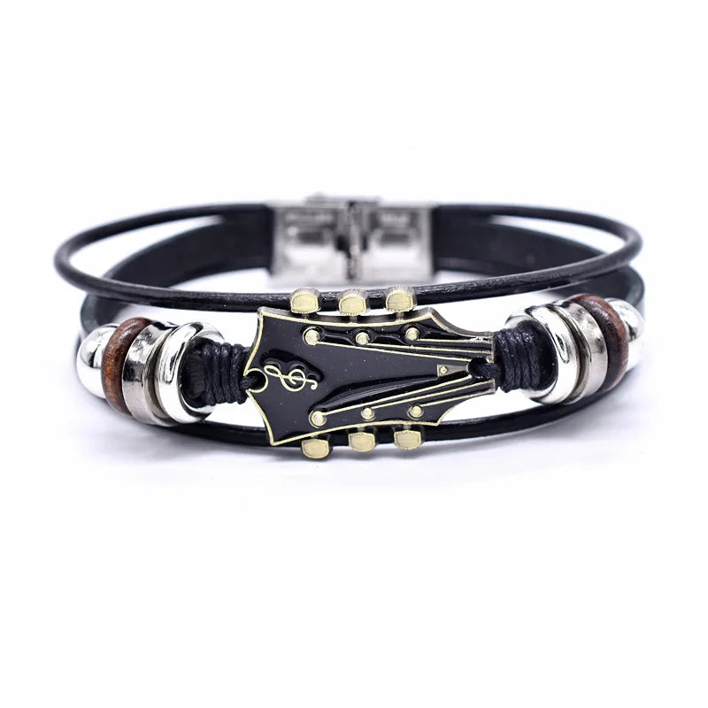 Rodrigo - Pulsera de cuero con diseño de guitarra