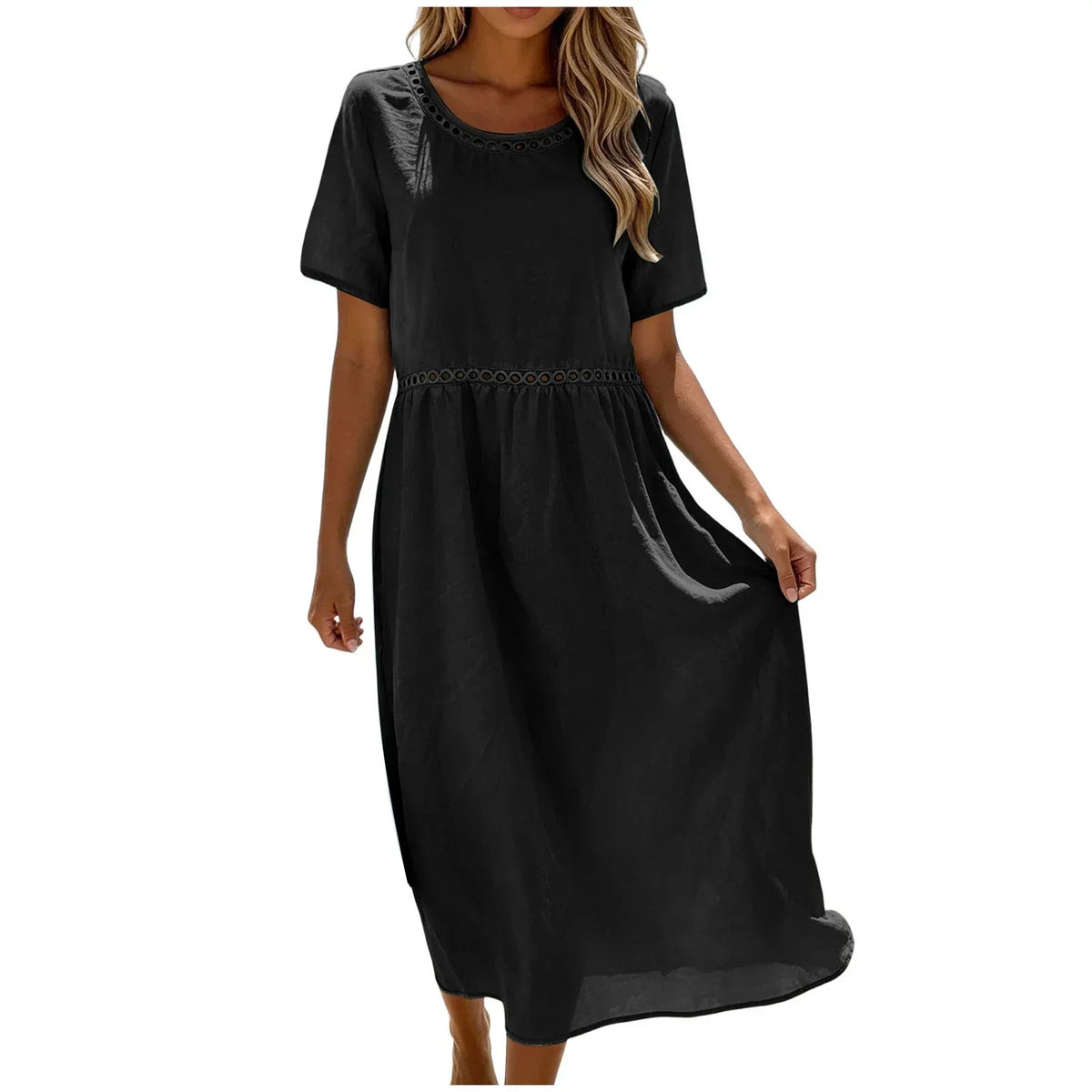 Vestido largo mujer algodón poliéster perforado verano casual