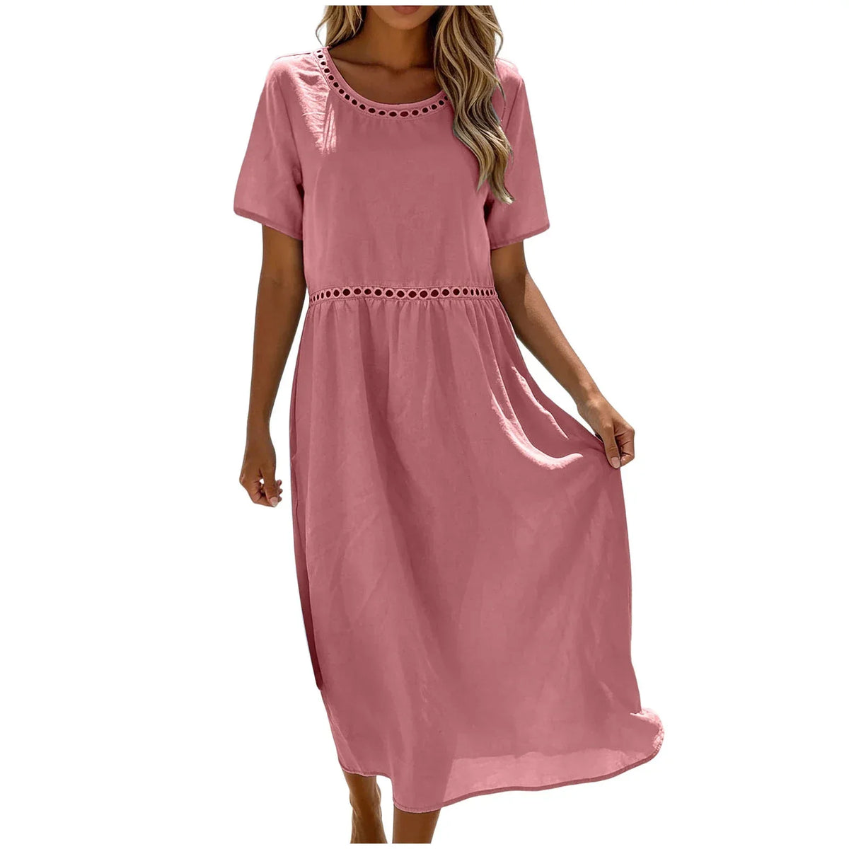 Vestido largo mujer algodón poliéster perforado verano casual