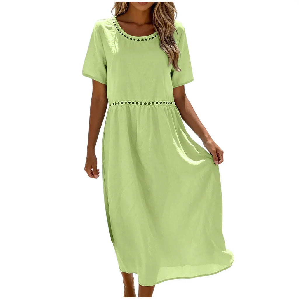 Vestido largo mujer algodón poliéster perforado verano casual