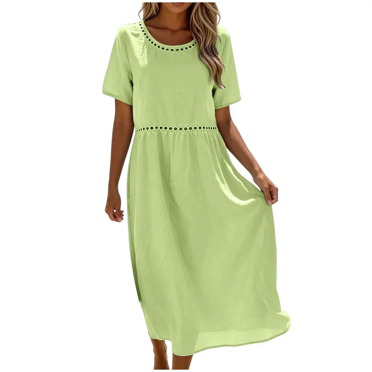 Vestido largo mujer algodón poliéster perforado verano casual