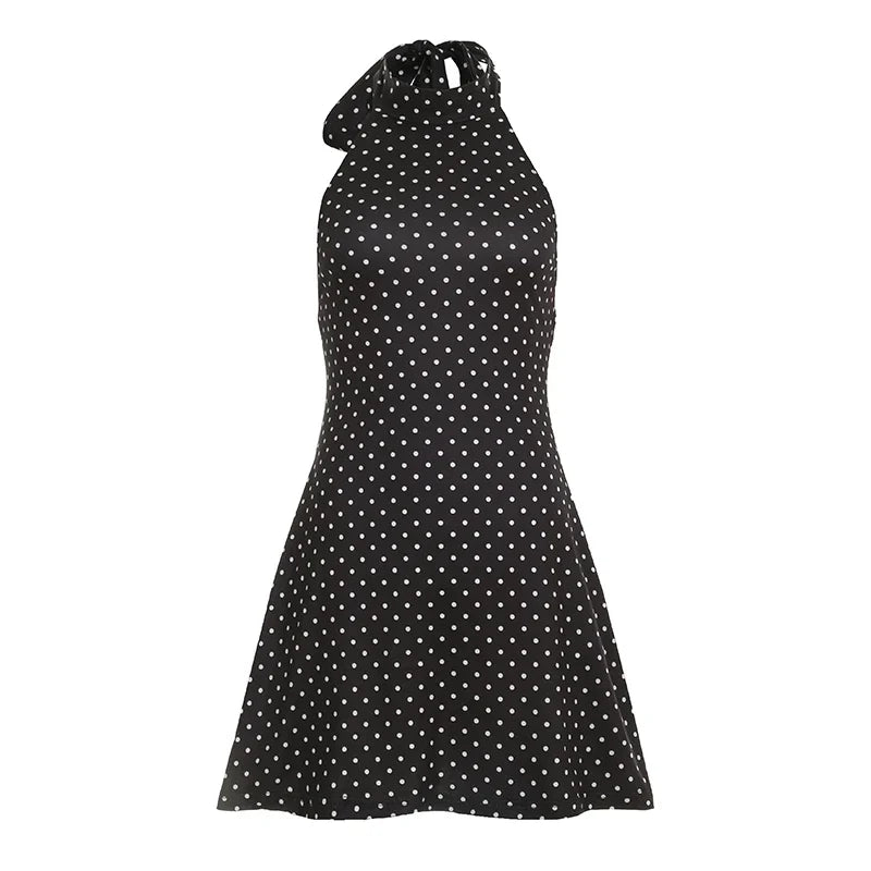Vestido mini mujer halter de lunares con espalda descubierta