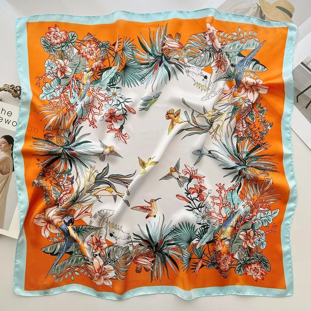 Pañuelo cuadrado mujer satinado con estampado elegante multifunción