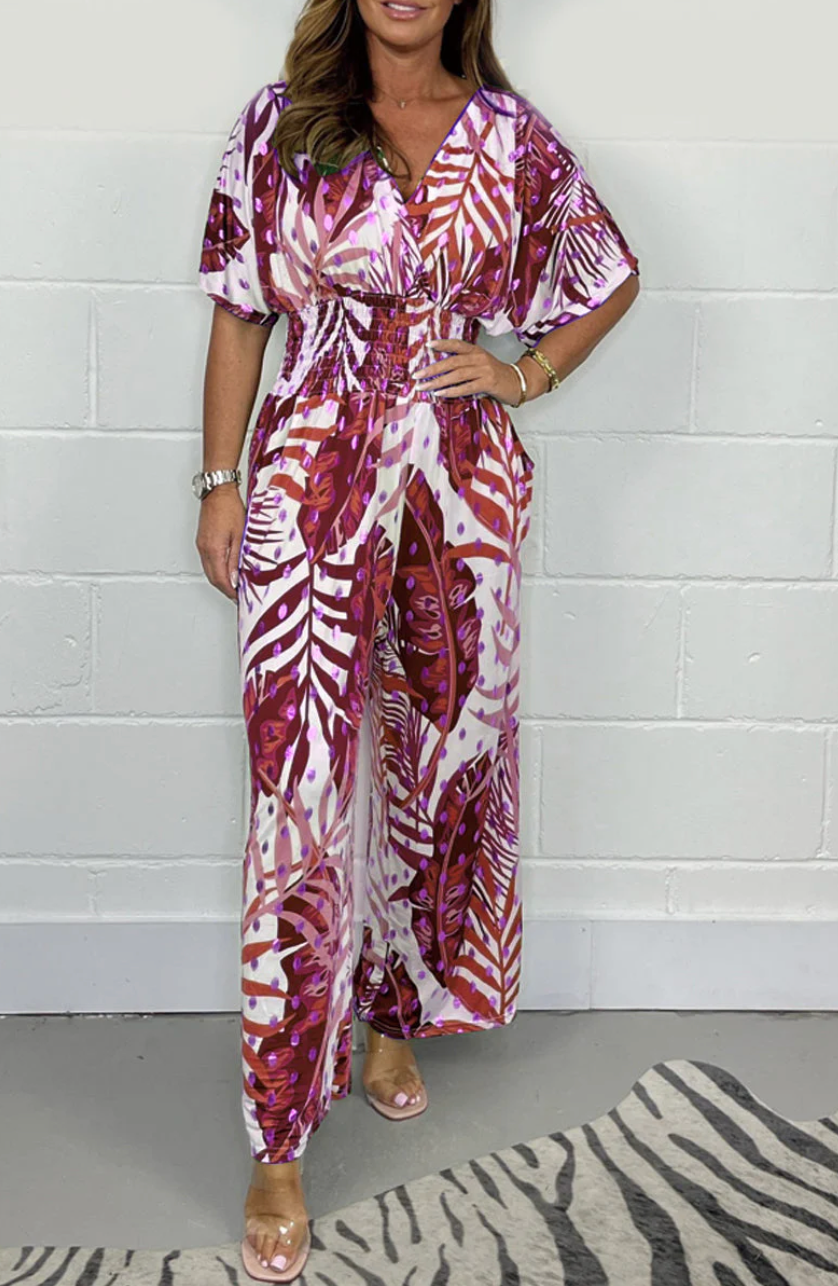 Mono mujer tropical fluido estampado hojas verano