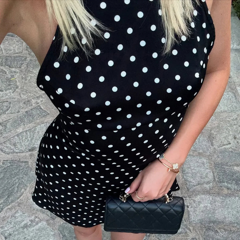 Vestido mini mujer halter de lunares con espalda descubierta