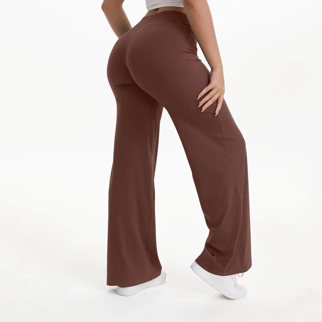Pantalón yoga mujer cintura alta con pierna ancha para pilates