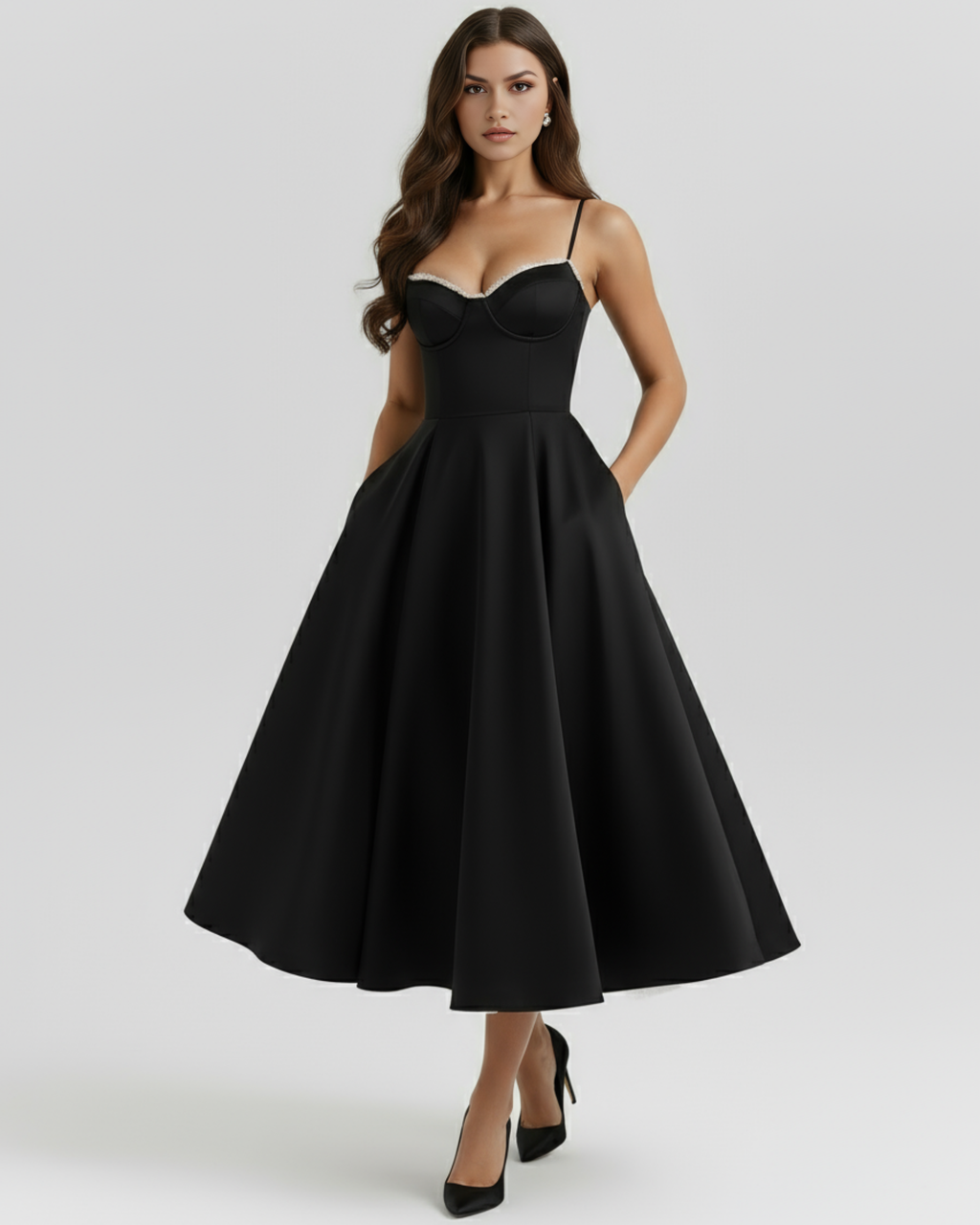 Selene - Vestido midi con capas de tul y bolsillos ocultos
