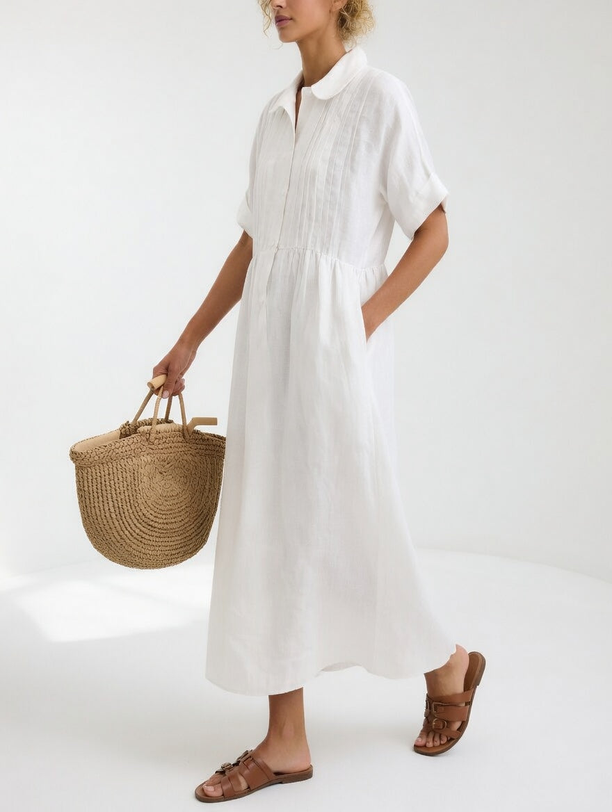Vestido camisero largo de algodón para mujer con corte fluido