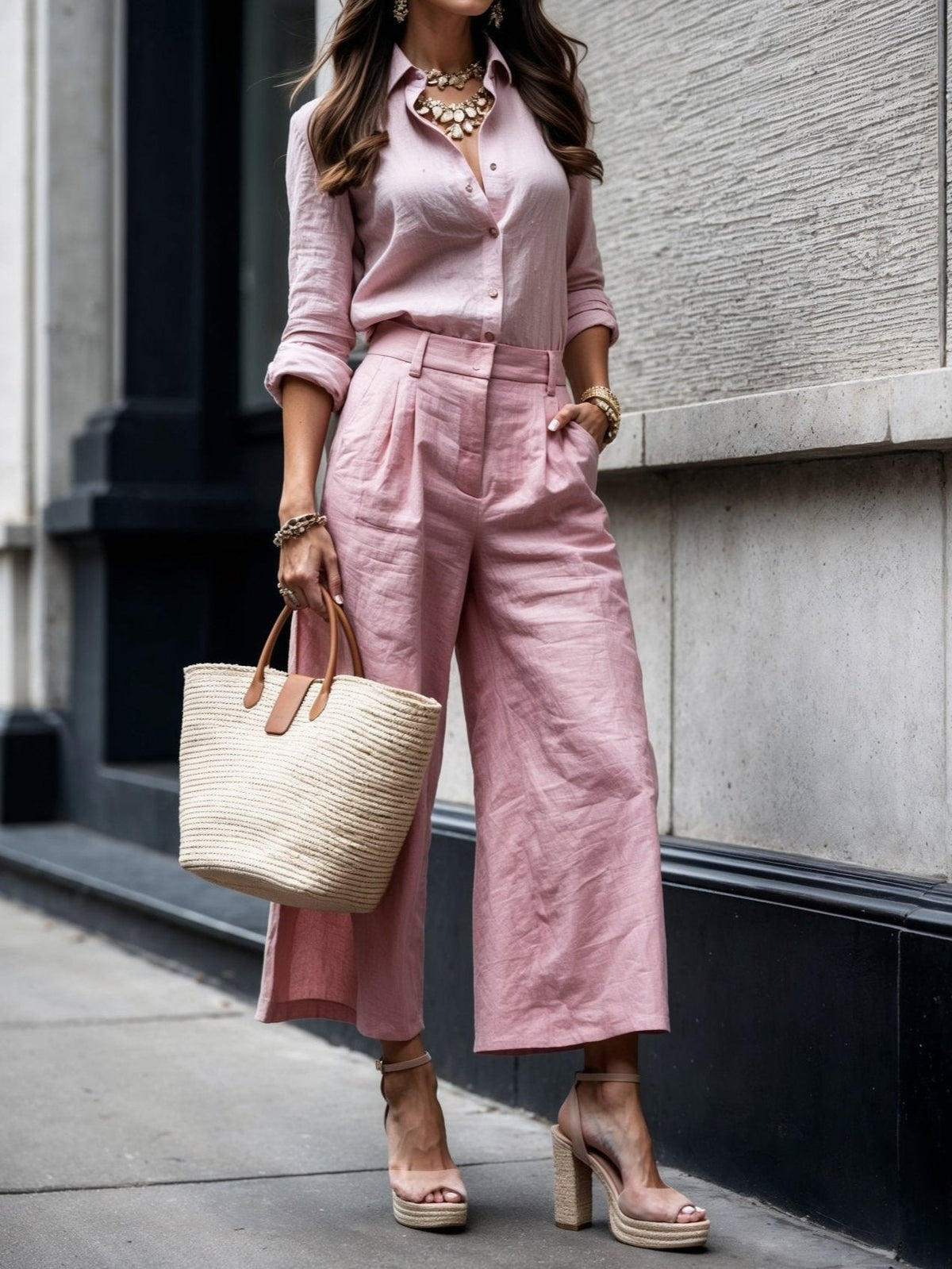Conjunto de Lino · Blusa Fluida y Pantalón Ancho