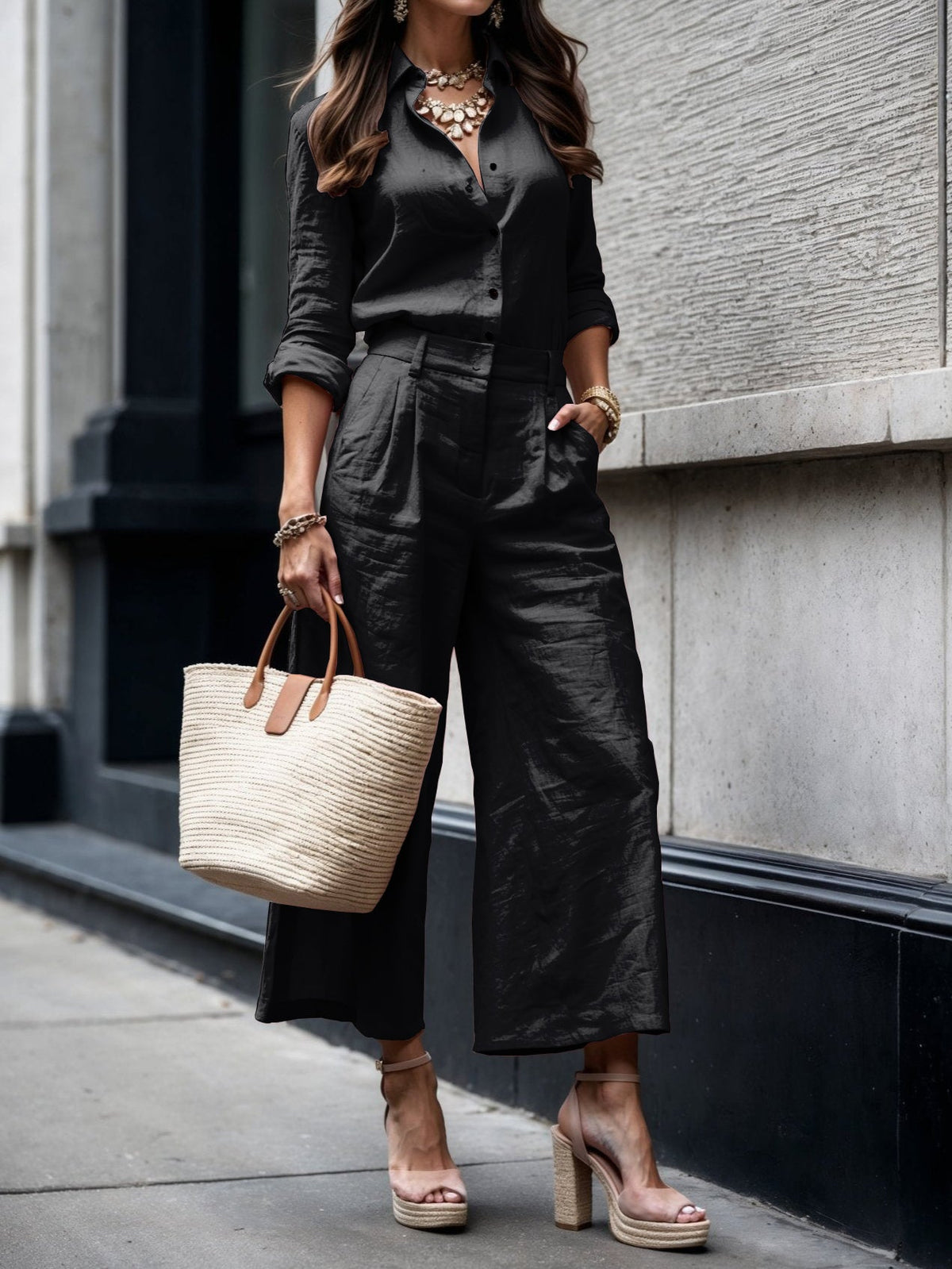 Conjunto de Lino · Blusa Fluida y Pantalón Ancho