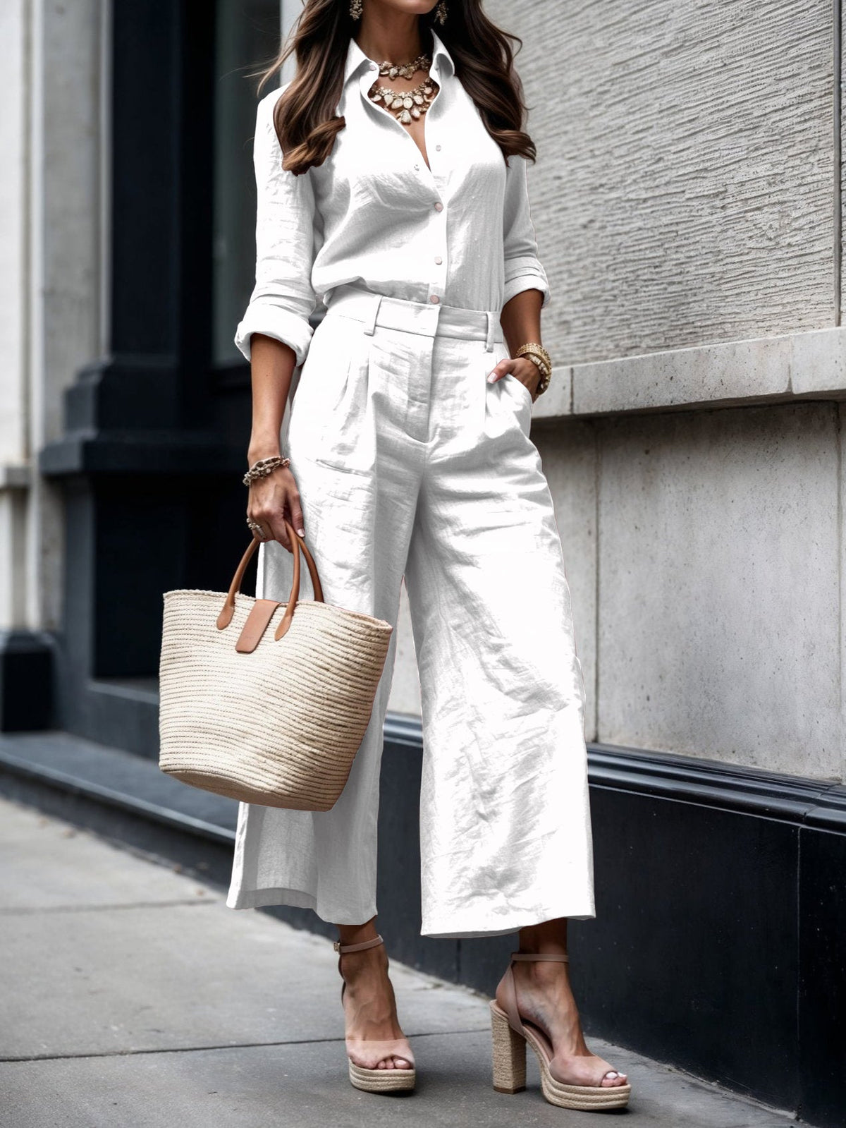 Conjunto de Lino · Blusa Fluida y Pantalón Ancho