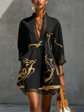 Vestido mini mujer negro con estampado dorado y encaje