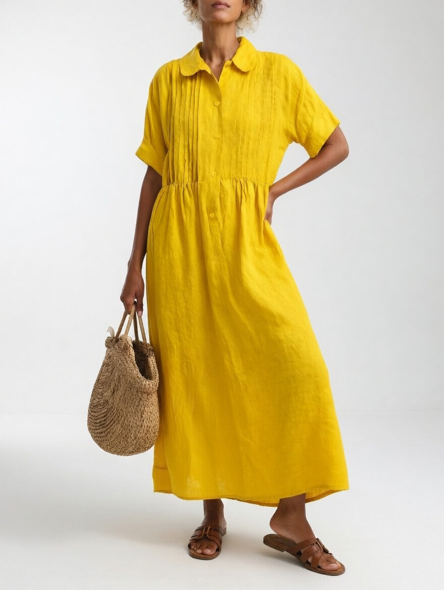 Vestido camisero largo de algodón para mujer con corte fluido