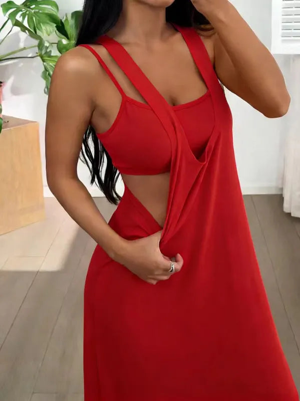 Vestido largo para mujer con tirantes anchos y silueta fluida