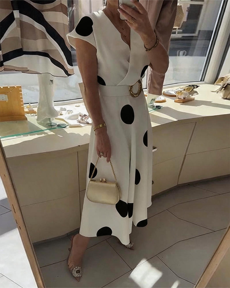 Vestido midi para mujer con lunares y escote en V