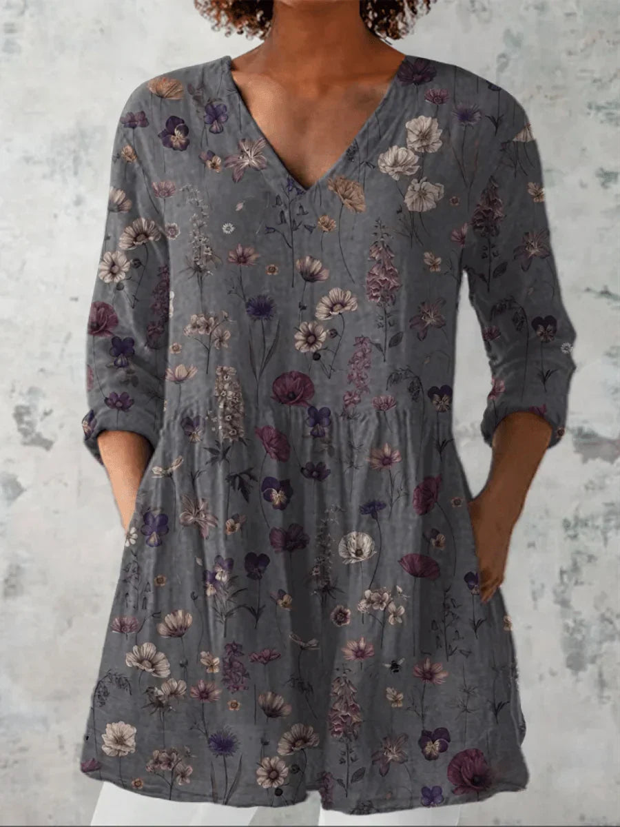Túnica mujer con estampado gráfico y escote en V