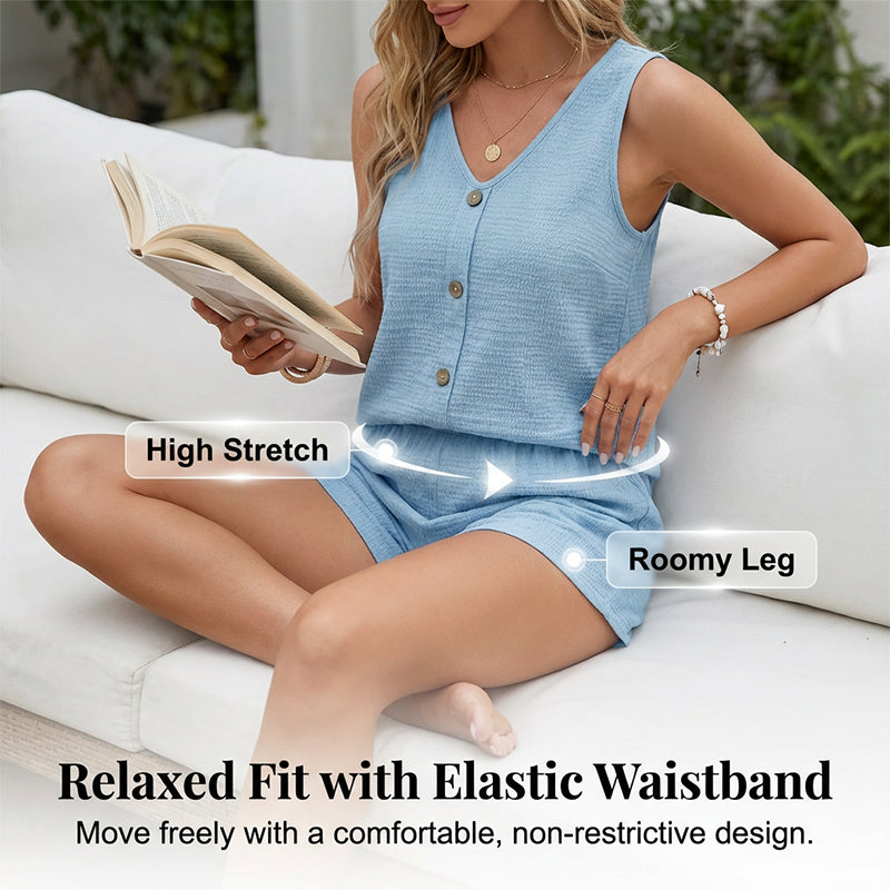 Conjunto de verano para mujer sin mangas con escote en V y pantalón corto