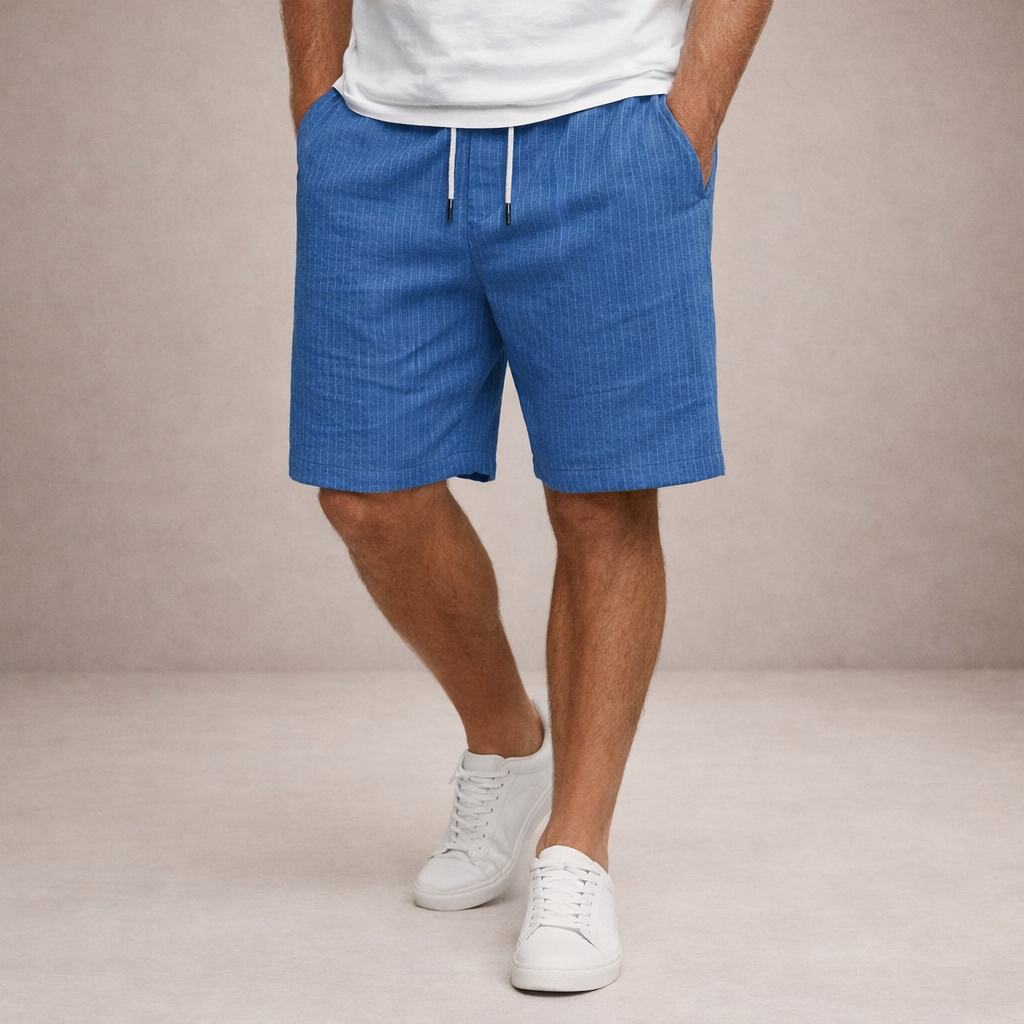 Pantalón corto lino poliéster hombre con cordón verano casual