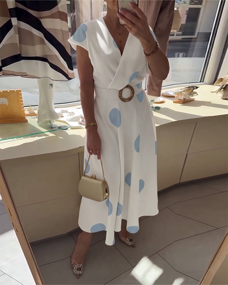 Vestido midi para mujer con lunares y escote en V