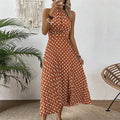 Vestido maxi de mujer con lunares y cuello halter